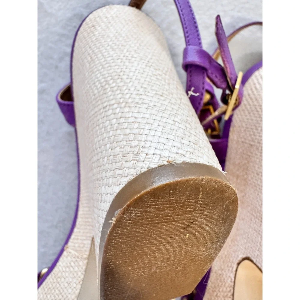 Kate Spade Alice Purple Gold Leather Wedge Espadrille Platform Sandals 8.5 Women